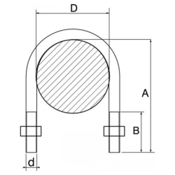 Etrier inox A2 fileté pour tube métrique diamètre 65 mm M8 longueur 106 mm
