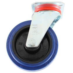 Roulette sur platine pivotante caoutchouc bleu