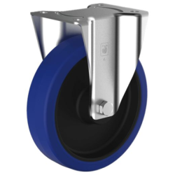 Roulette sur platine fixe caoutchouc élastique bleu