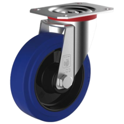 Roulette sur platine pivotante caoutchouc bleu