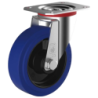 Roulette sur platine pivotante caoutchouc bleu