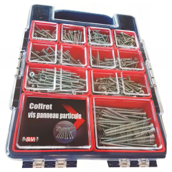 Coffret de 845 vis agglo têtes fraisées zinguées Pozidriv pour panneau particule