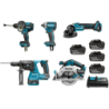 Ensemble de machines Makita DHP492+DTD154+DHR243+DHS680+DGA506+BL1850X4+DC18RD