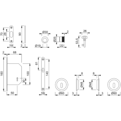 Set pour porte coulissante clé L aluminium rosace ronde