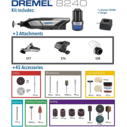 Dremel 8240 - outil rotatif multifonction avec batterie 12V 2Ah - 3 adaptations et 45 accessoires